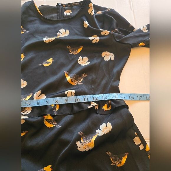 NWT Zara Floral Bird Black Dress Bell Sleeves Size M - Picture 9 of 11
